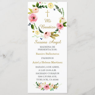 Personalisierte Taufenkarte auf Spanisch Menükarte