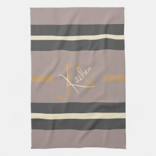 Personalisierte Taupe Gold Streifen Moderne Neutra Geschirrtuch