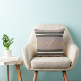 Personalisierte Taupe Gold Streifen Moderne Neutra Kissen