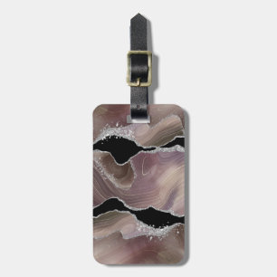 Personalisierte Taupe und Black Agate Silver Glitz Gepäckanhänger