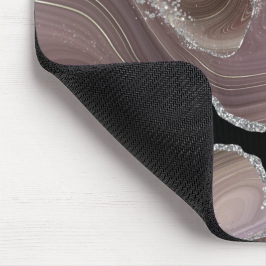 Personalisierte Taupe und Black Agate Silver Glitz Mousepad (Ecke)