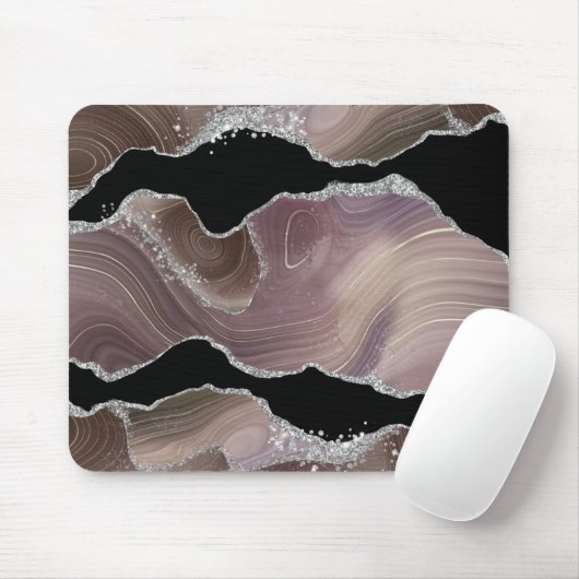 Personalisierte Taupe und Black Agate Silver Glitz Mousepad (Mit Mouse)