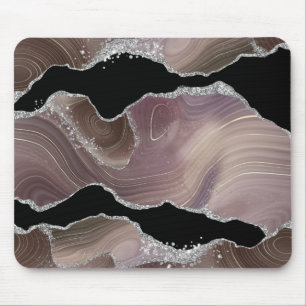 Personalisierte Taupe und Black Agate Silver Glitz Mousepad