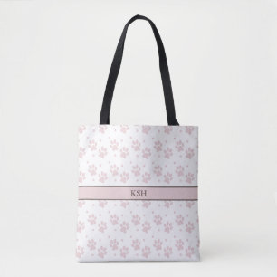 Personalisierte Taupe- und rosa Pfotenabdruck-Tasc Tasche