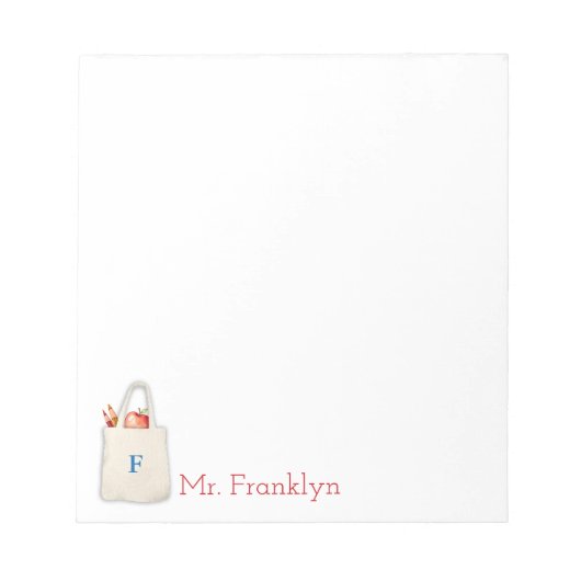 Personalisierte Teacher Wasserfarbe Tasche mit Apf Notizblock (Vorderseite)