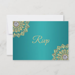 Personalisierte Teal Gold Indische Mandala RSVP Ho Karte