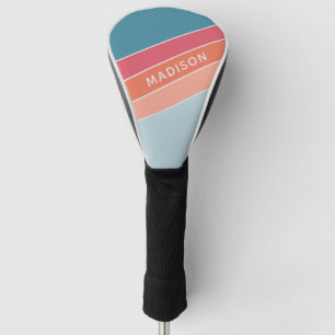 Personalisierte Teal-Korallen-Farbenblock-Streifen Golf Headcover
