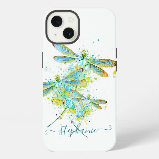 Personalisierte Teal-Libelle Spritzer iPhone Hülle (Rückseite)