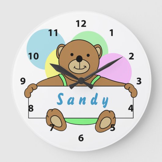 Personalisierte Teddy-Bärenuhren Große Wanduhr (Vorderseite)
