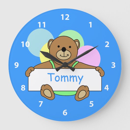 Personalisierte Teddy-Bärn-Uhren Große Wanduhr (Vorderseite)