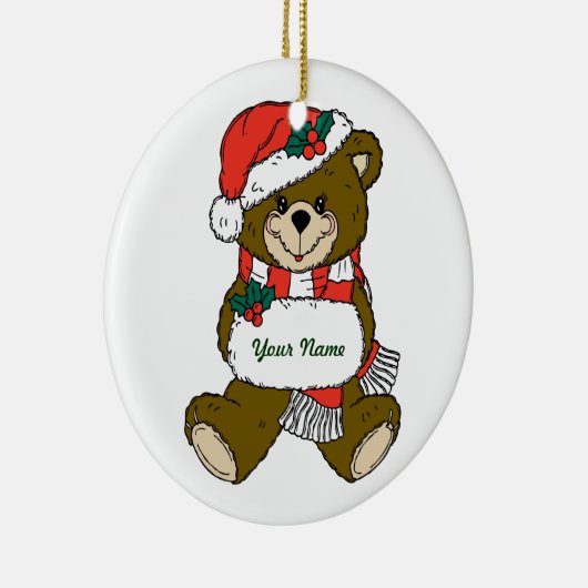 Personalisierte Teddy-Bärn-Weihnachtsverzierung Keramikornament (Rechts)