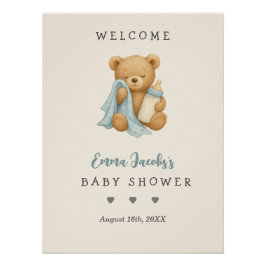 Personalisierte Teddy Bear Baby Dusche Willkommen Poster