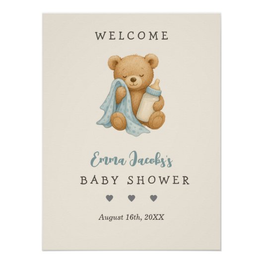 Personalisierte Teddy Bear Baby Dusche Willkommen Poster (Vorderseite)