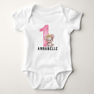 Personalisierte Teddy Bear Girls Pink 1. Geburtsta Baby Strampler