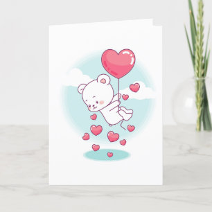 Personalisierte Teddybär-Herzballons zum Valentins Feiertagskarte