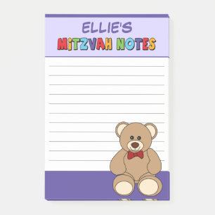 Personalisierte Teddybär-Mizwa-Post-its - Lila Post-it Klebezettel
