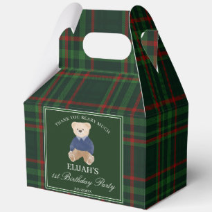 Personalisierte Teddybär-Partygeschenke grün karie Geschenkschachtel