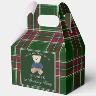 Personalisierte Teddybär-Partygeschenke grün karie Geschenkschachtel