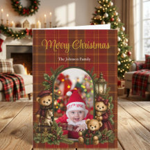 Personalisierte Teddybären-Familienfoto-Weihnachte