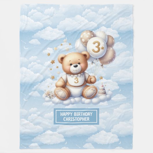 Personalisierte Teddydecke zum 3. Geburtstag Fleecedecke (Vorderseite)