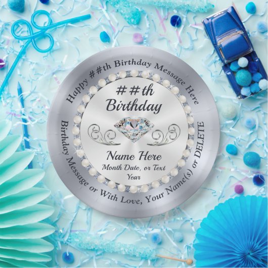 Personalisierte Teller, Karo und Perlen zum Geburt Pappteller (Party)