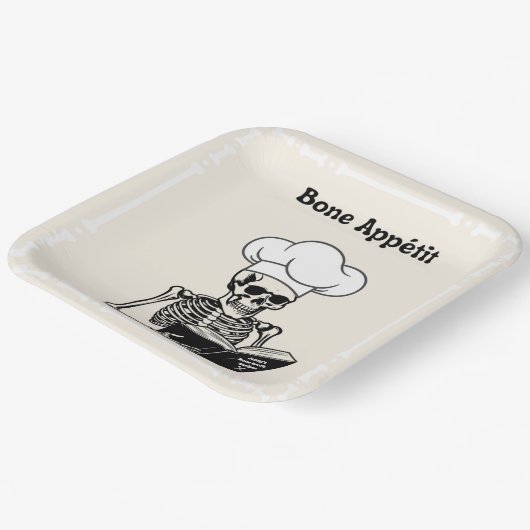 Personalisierte Teller, Koch Bone Appétit Skeleton Pappteller (Gewinkelt)