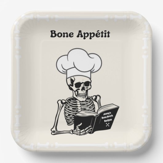 Personalisierte Teller, Koch Bone Appétit Skeleton Pappteller (Vorderseite)
