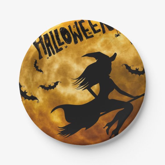 Personalisierte Teller von Halloween-Hexenpapier (Vorderseite)