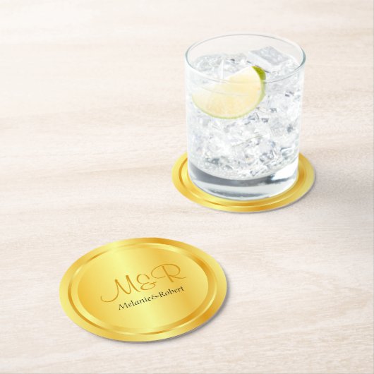 Personalisierte Template Imitats Gold Moderne Runder Pappuntersetzer (Vor Ort)