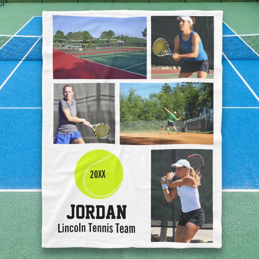 Personalisierte Tennis 5 Foto Collage Name Jahr Fleecedecke