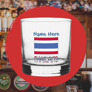 Personalisierte Thailand-Flagge Blau-Text-Name Whiskyglas
