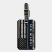Personalisierte Thin Blue Line American Flag Polic Gepäckanhänger (Vorderseite vertikal)