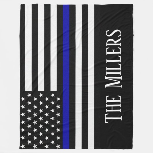 Personalisierte Thin Blue Line-Flagge Fleecedecke (Vorderseite)