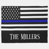 Personalisierte Thin Blue Line-Flagge Fleecedecke (Vorderseite (Horizontal))