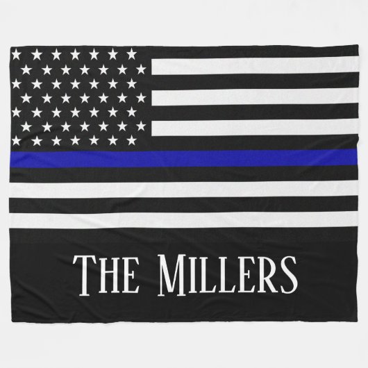 Personalisierte Thin Blue Line-Flagge Fleecedecke (Vorderseite (Horizontal))