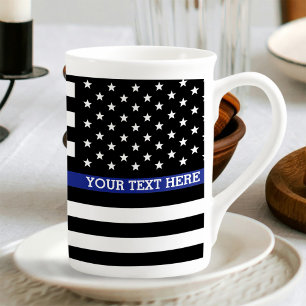 Personalisierte Thin-Blue-Line-Flagge Porzellantasse