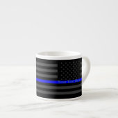 Personalisierte Thin Blue Line Graue US-Flag-Gesch Espressotasse (Vorderseite Rechts)