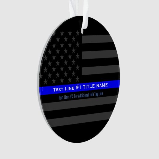 Personalisierte Thin Blue Line Graue US-Flagge auf Ornament (Vorderseite)
