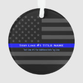 Personalisierte Thin Blue Line Graue US-Flagge auf Ornament (Rückseite)