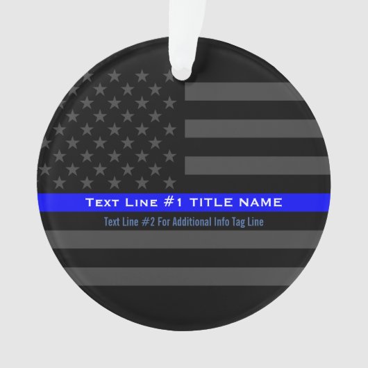 Personalisierte Thin Blue Line Graue US-Flagge auf Ornament (Vorderseite)