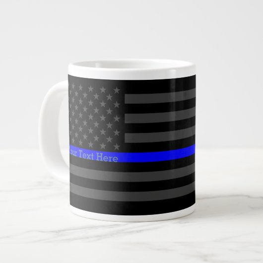 Personalisierte Thin Blue Line Graue US-Flagge Des Jumbo-Tasse (Vorderseite Links)