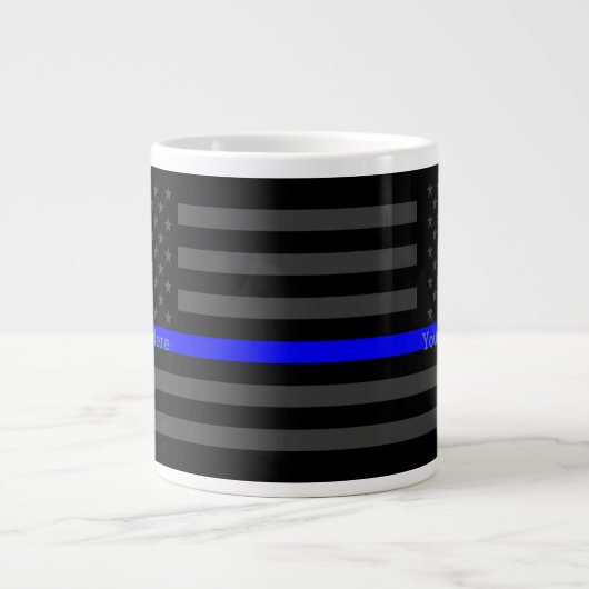 Personalisierte Thin Blue Line Graue US-Flagge Des Jumbo-Tasse (Vorderseite)