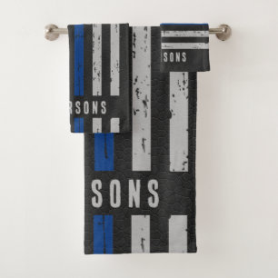 Personalisierte Thin-Blue-Line-Polizei Badhandtuch Set