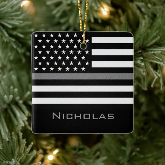 Personalisierte Thin-Graulinie-Flagge Keramikornament (Baum)