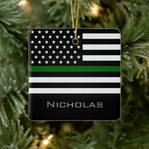 Personalisierte Thin-Green-Line-Flagge Keramikornament