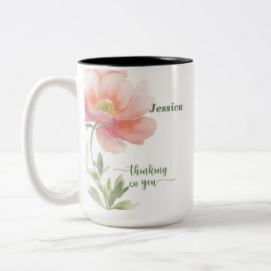 Personalisierte "Thinking of You" Aquarellblume Zweifarbige Tasse