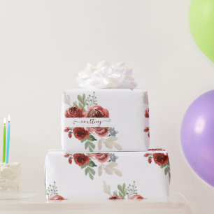 Personalisierte, tiefrote, florale Verpackung Geschenkpapier