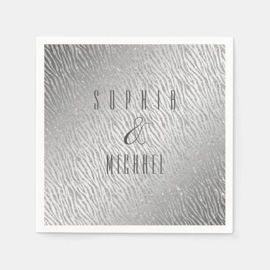 Personalisierte Tierausdrucksilber Glitzer Glam Serviette (Vorderseite)