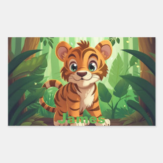 Personalisierte Tigerkleber. Woodland Baby Tiger. Rechteckiger Aufkleber