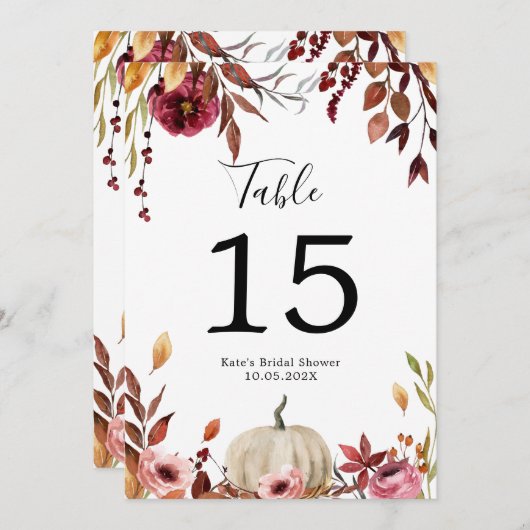 Personalisierte Tischnummer von Autumn Pumpkin (Vorne/Hinten)